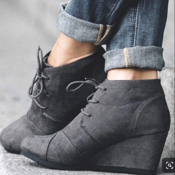 Wedge Heel Grey Lace Up Ankle Boots Euc 